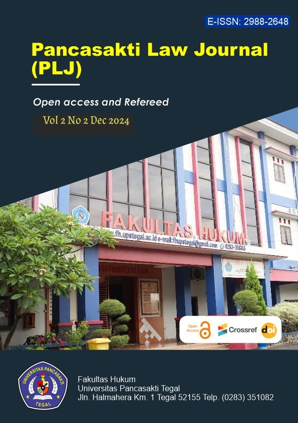 					View Vol. 2 No. 2 (2024): Pancasakti Law Journal (PLJ)
				